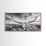 Longhorn Skull, Western Skull, Cowboy Decor, Rustic Ranch Style, Framed Canvas Print, Farmhouse Wall Art, Living Room Statement Piece
