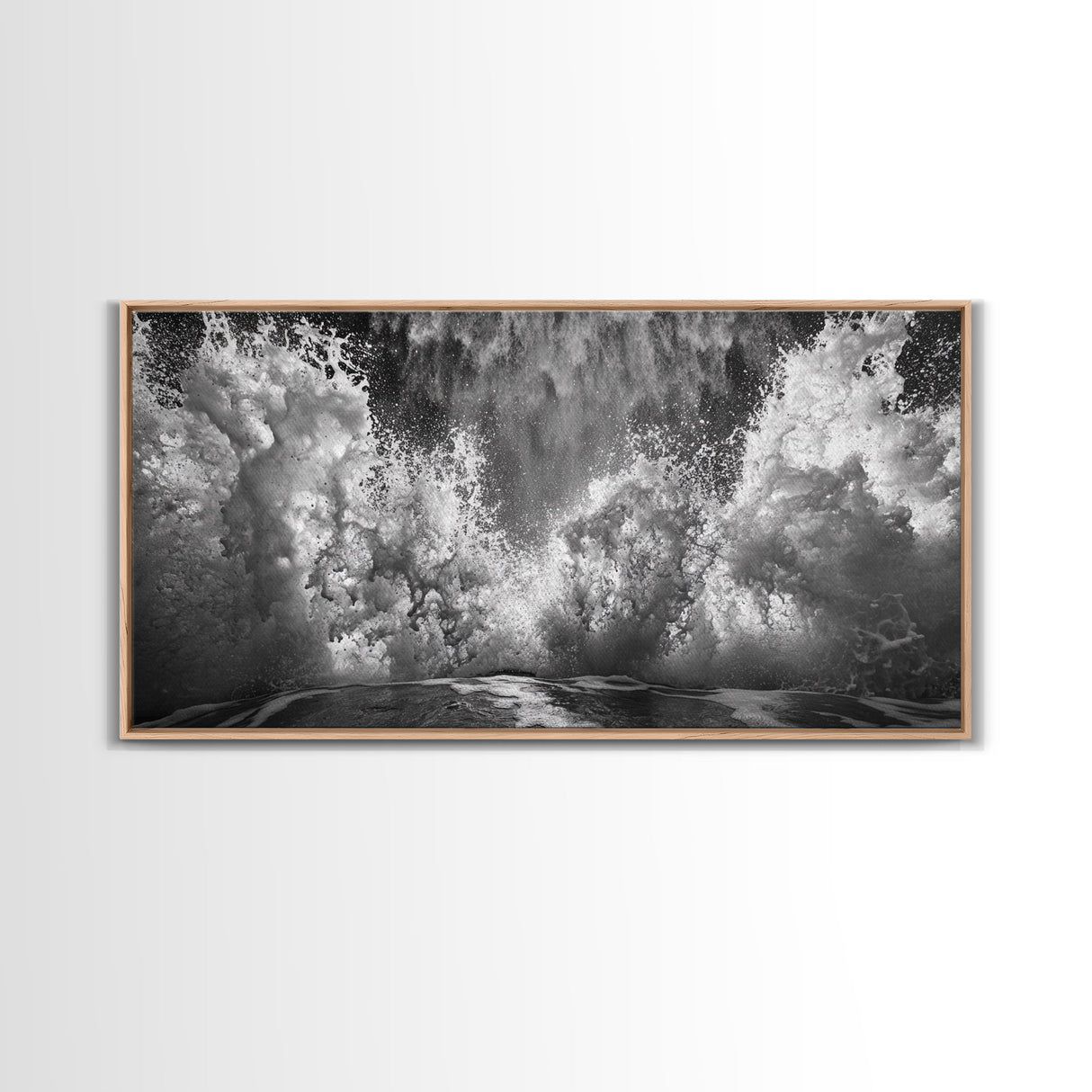 Ocean Splash, Sea Foam, Abstract Water, Coastal Waves, Framed Canvas Print, bathroom wall art, modern ocean photography, moody water art