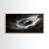 Ocean Vortex, Dramatic Waves, Sea Swirl, Storm Art, Framed Canvas Print, dark abstract art, gaming room decor, black and white power art