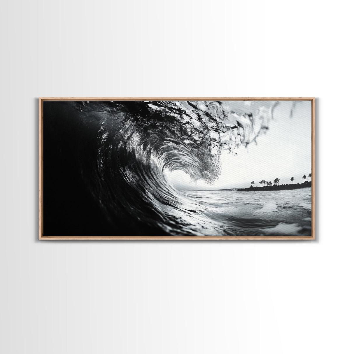 Ocean Wave Curl, Surf Tunnel, Tropical Coastline, Framed Canvas Print, Coastal Wall Art, Beach House Decor, Nature Photography