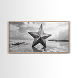 Weathered Star Sculpture, Coastal Symbol, Beach Art, Framed Canvas Print, Americana Wall Art, Entryway Decor, Rustic Beach House