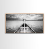 Canoe Lake, Adventure Paddle, Calm Waters, Cloudy Sky, Framed Canvas Print, Minimalist Art, Office Wall Decor, Nature Lover Style