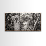 Trail Marker, Wooded Path, Rustic Forest, Natural Journey, Framed Canvas Print, farmhouse decor, nature lover gift, Autumn entryway art
