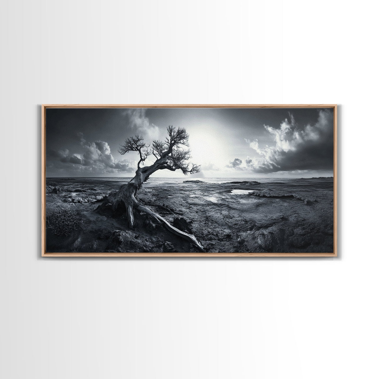 Windswept Tree, Coastal Landscape, Stormy Sky, Canvas Print, Desert Wall Art, Rustic Living Room Decor, Dramatic Minimalist Artwork