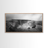 Volcanic Crater, Smoky Earth, Epic Landscape, Framed Canvas Print, Dramatic Nature Art, Study Room Decor, Moody Monochrome Photography