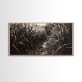 Grassy Trail Path, Earthy Nature Print, Rustic Outdoor Landscape, Wilderness Home Decor, Autumn Hallway Art, Framed Canvas Print