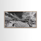 Abandoned House, Beach Shack, Coastal Ruins, Windy Sky, Canvas Print, Rustic Wall Art, Fall Home Decor, Dramatic Seaside Scene