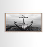 Nautical Anchor Art, Coastal Photography, Rustic Beach Decor, Framed Canvas Print, Bathroom or Lake House Wall Art, Minimal Style