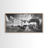 Beach Shack, Driftwood Table, Seaside Shelter, Sun Rays, Canvas Print, Rustic Coastal Art, Boho Decor, Dining Room Wall Art, Cabin Wall Art