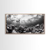 Coral Reef, Ocean Depths, Sunlight Rays, Marine Life, Canvas Print, Minimalist Nature Art, Bathroom Decor, Underwater Scene, Bedroom Wall Art