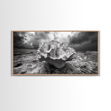 Coral Texture, Ocean Storm, Dramatic Sky, Sea Fossil, Framed Canvas Print, Coastal Nature Art, Fall Entryway Wall Decor, Cabin Wall Art