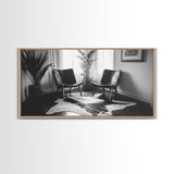 Leather Chairs, Cowhide Rug, Indoor Plants, Modern Farmhouse, Framed Canvas Print, Minimalist Living Room Art, Cozy Home Decor