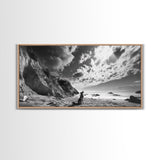 Howling Dog, Seaside Cliffs, Cloudy Sky, Wild Beach, Canvas Print, Nature Animal Art, Rustic Fall Wall Decor, Entryway Accent, Bedroom Wall Art