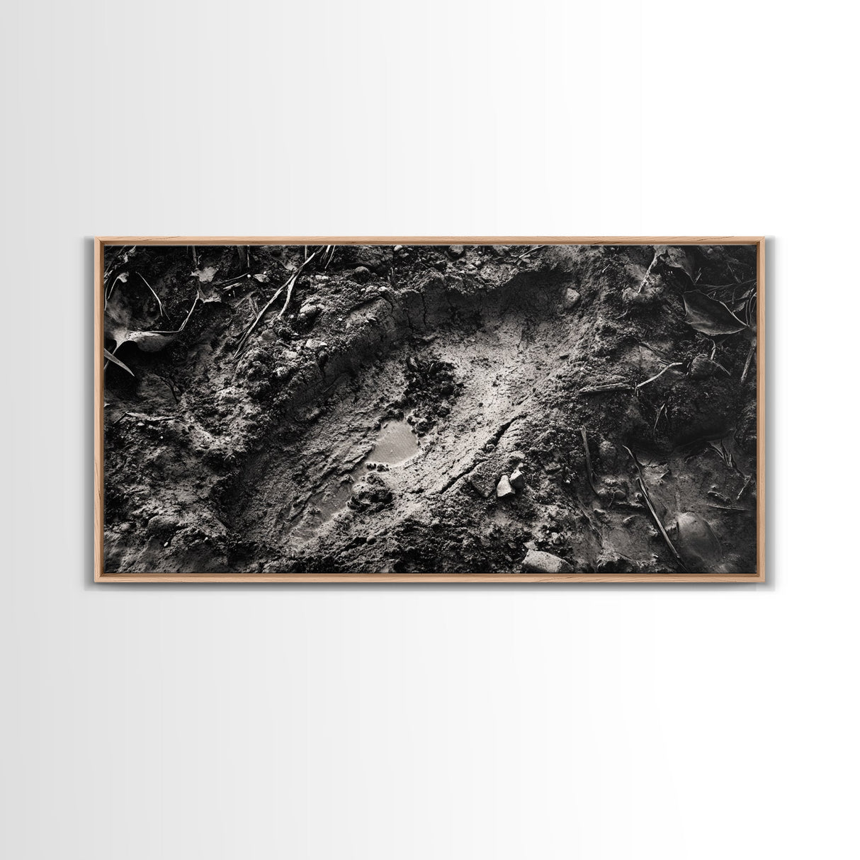 Animal Track Print, Nature Scene, Forest Ground, Autumn Photography, Framed Canvas Print, Rustic Cabin Wall Art, Earth Tone Decor