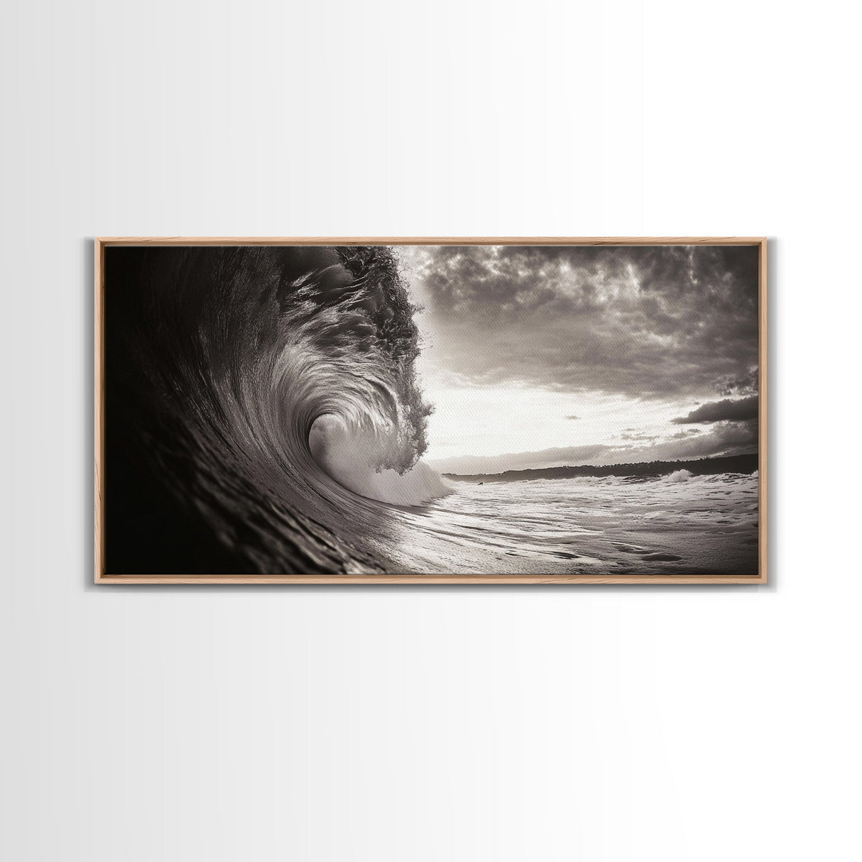 Ocean Wave, Dramatic Curl, Coastal Photography, Seascape Art, Framed Canvas Print, Surf Wall Decor, Nautical Living Room Wall Art