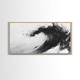 Abstract Wave, Black White, Modern Ink, Ocean Motion, Canvas Print, Minimalist Art, Office Wall Decor, Contemporary Coastal Style