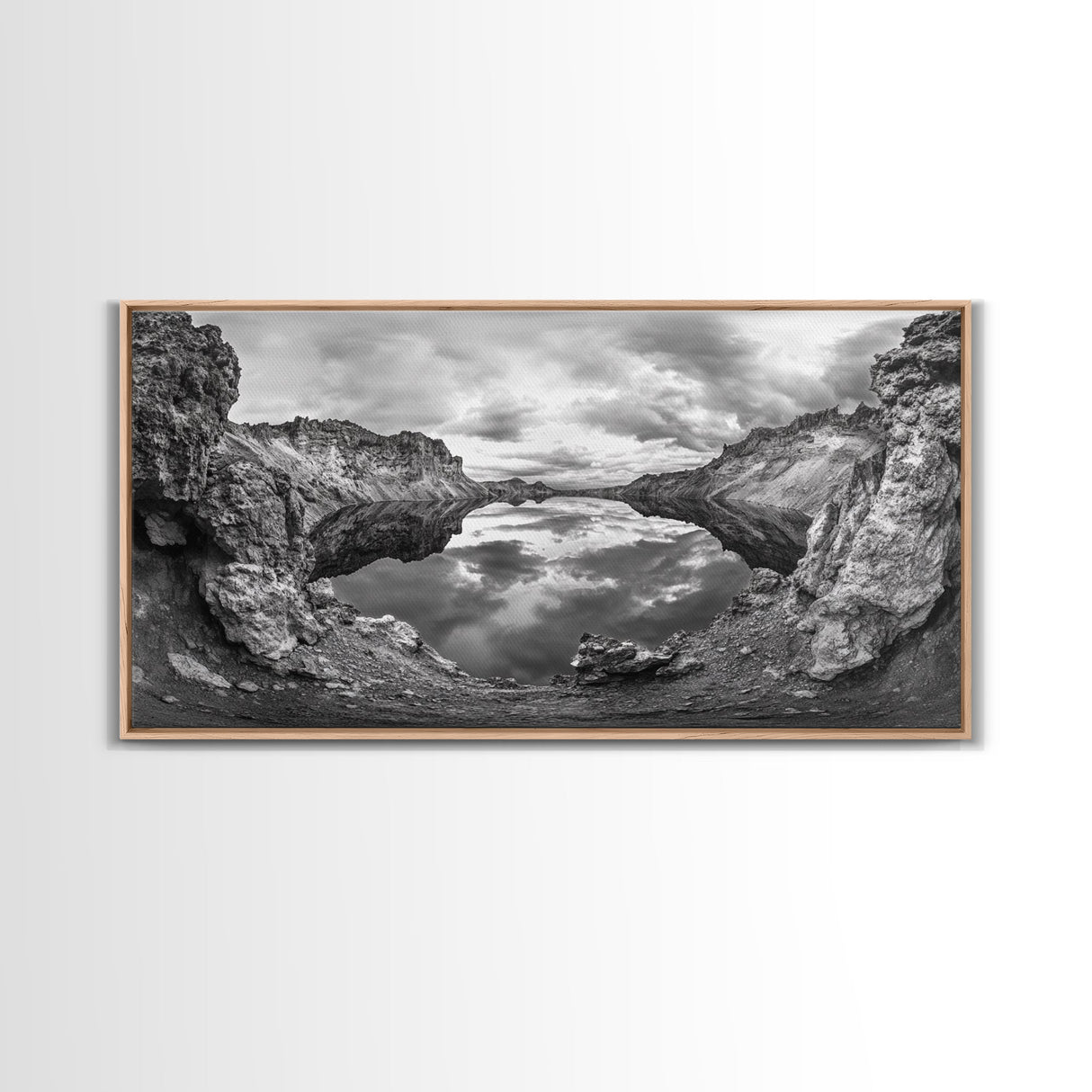Mountain Lake, Rocky View, Cloud Reflection, Nature Landscape, Canvas Print, Rustic Home Decor, Bedroom Wall Art, Explorer Style
