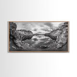 Mountain Lake, Rocky View, Cloud Reflection, Nature Landscape, Canvas Print, Rustic Home Decor, Bedroom Wall Art, Explorer Style