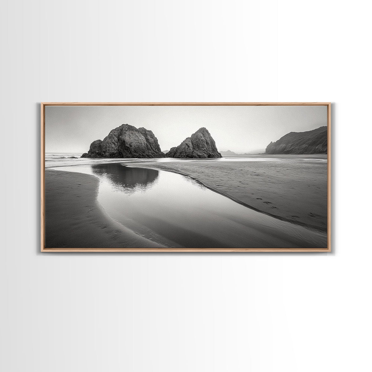 Seaside Rocks, Reflected Sky, Calm Ocean, Landscape Photography, Framed Canvas Print, Zen Wall Art, Modern Minimalist Decor, Modern Home Decor