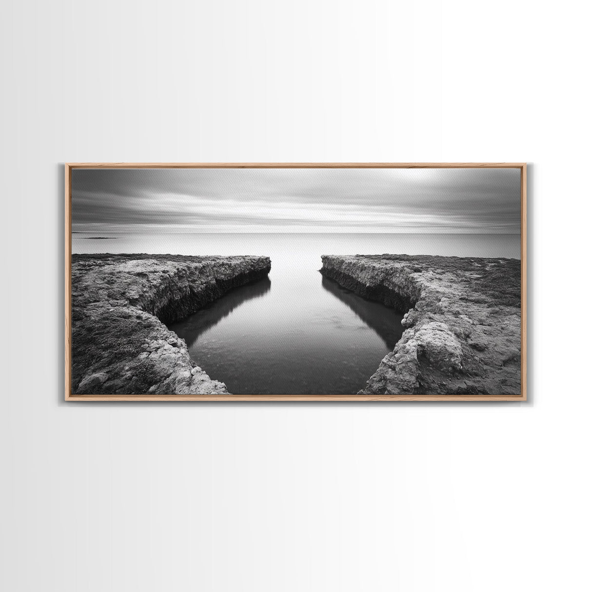 Rocky Inlet, Ocean View, Symmetry Nature, Coastal Zen, Canvas Print, Minimalist Bathroom Art, Tranquil Bedroom Wall Decor, Entryway Accent