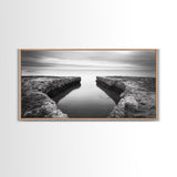 Rocky Inlet, Ocean View, Symmetry Nature, Coastal Zen, Canvas Print, Minimalist Bathroom Art, Tranquil Bedroom Wall Decor, Entryway Accent