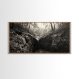Forest Waterfall, Wooded Creek, Serene Nature, Rustic Landscape, Framed Canvas Print, Fall Cabin Wall Art, Nature Lover Decor