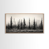 Misty Pines, Evergreen Forest, Morning Fog, Monochrome Nature, Canvas Print, Fall Entryway Wall Art, Woodland Boho Home Decor