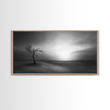 Lonely Tree, Dramatic Desert, Emotional Landscape, Framed Canvas Print, Bedroom Wall Art, Black White Decor, Surreal Art Vibes