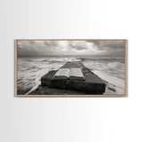 Ocean and Book, Moody Literary Print, Surreal Seascape Art, Framed Canvas Print, Library or Reading Nook Wall Decor, Dark Academia