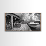 Dockside Market, Nautical Vibes, Fishing Village, Framed Canvas Print, Coastal Kitchen Art, Rustic Decor, Oceanfront Life Scene