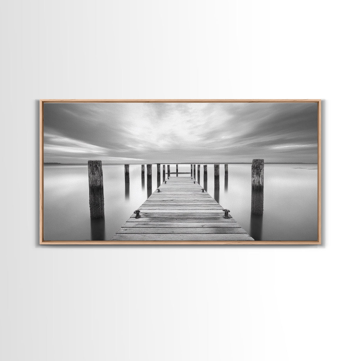 Wooden Dock Scene, Peaceful Lake Sunset, Minimalist Waterfront, Canvas Print, Zen Bedroom Wall Art, Tranquil Meditation Decor