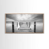 Wooden Dock Scene, Peaceful Lake Sunset, Minimalist Waterfront, Canvas Print, Zen Bedroom Wall Art, Tranquil Meditation Decor