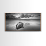 Beach Leaf Still, Autumn Nature Scene, Calm Ocean Shoreline, Canvas Print, Fall Bathroom Wall Art, Neutral Earth Tone Decor