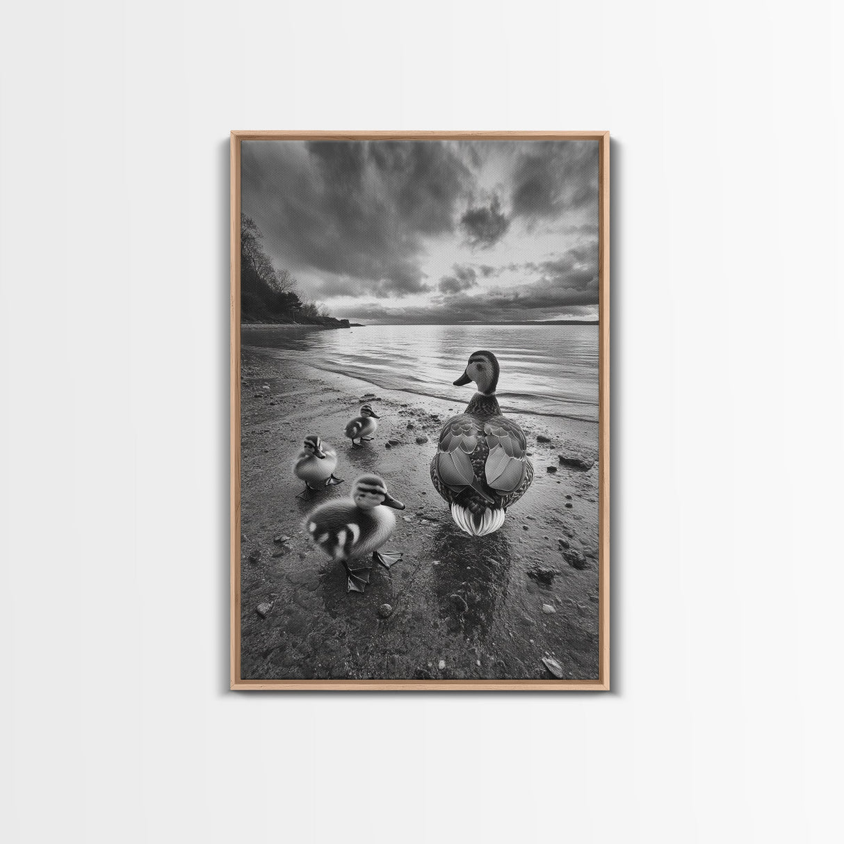 Duck Family, Lakeside Peace, Nature Walk, Canvas Print, Wholesome Wall Art, Nursery Animal Decor, Cozy Autumn Photography Style