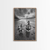 Duck Family, Lakeside Peace, Nature Walk, Canvas Print, Wholesome Wall Art, Nursery Animal Decor, Cozy Autumn Photography Style