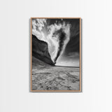 Tornado Beach Scene, Stormy Skies, Black and White Drama, Nature Photography, Framed Canvas Print, Office Wall Art, Moody Minimalist Decor