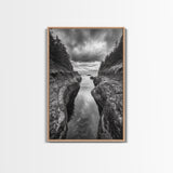 Rocky Waterway, Coastal Reflections, Dramatic Cloudscape, Ocean Nature Print, Framed Canvas Print, Bathroom Wall Art, Modern Rustic Style