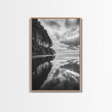 Ocean Cliff Reflection, Dramatic Coastline Art, Cloudy Sky Canvas, Framed Canvas Print, Living Room Wall Art, Moody Landscape Photography