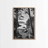 Woodland Cove Path, Tranquil Forest Scene, Nature Escape Art, Canvas Print, Cabin Wall Art, Coastal Boho Decor, Black White Landscape