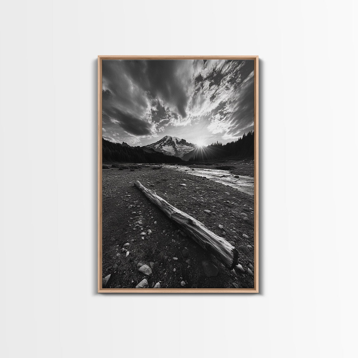 Mountain Sunrise Drift, Alpine Peak Glow, Majestic Morning View, Framed Canvas Print, Entryway Wall Art, Moody Nature Decor, Cabin Style
