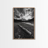 Mountain Sunrise Drift, Alpine Peak Glow, Majestic Morning View, Framed Canvas Print, Entryway Wall Art, Moody Nature Decor, Cabin Style