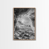 Ice Cave Opening, Winter Wonderland, Arctic Light, Framed Canvas Print, Bedroom Wall Art, Nordic Landscape, Minimalist Winter Art