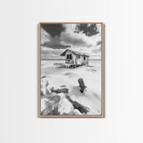 Frozen Cabin Scene, Snowy Landscape, Winter Monochrome, Canvas Print, Cabin Wall Art, Rustic Winter Decor, Nature Photography