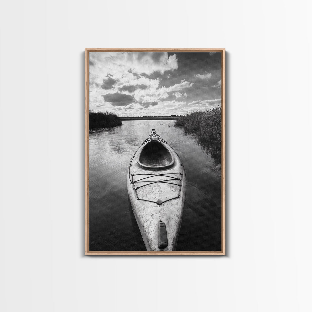 Kayak Lake View, Serene Water Landscape, Outdoor Adventure Art, Canvas Print, Cabin Wall Decor, Nature Lover Gift, Minimalist Water Art