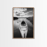 Kayak Lake View, Serene Water Landscape, Outdoor Adventure Art, Canvas Print, Cabin Wall Decor, Nature Lover Gift, Minimalist Water Art