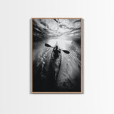 Kayaking Exploration, River Reflections, Adventure Sport, Framed Canvas Print, Office Wall Art, Moody Travel Photography, Nature Wall Decor