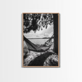 Hammock Lake View, Peaceful Retreat, Summer Breeze, Canvas Print, Boho Outdoor Art, Bedroom Relaxation Decor, Minimalist Coastal Vibe