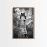 Stormy Lighthouse Closeup, Dramatic Skies, Weathered Beacon, Canvas Print, Coastal Decor, Dark Nautical Wall Art, Moody Ocean Theme