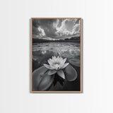 Tranquil Lotus, Cloud Reflections, Water Lily Pond, Framed Canvas Print, Zen Wall Art, Spa Bathroom Decor, Modern Nature Photography