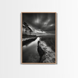 Misty Marsh Path, Moody Landscape, Nature Wall Decor, Living Room Art, Canvas Print, Black and White Photography, Autumn Wall Art
